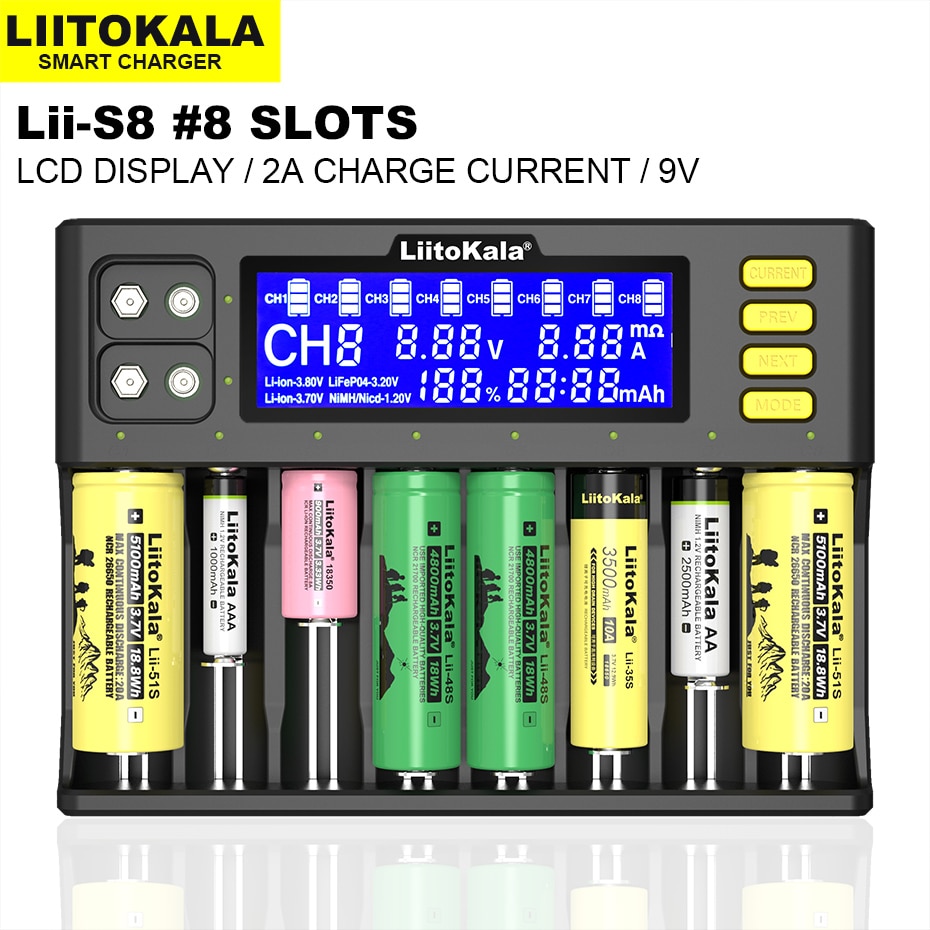 LiitoKala Lii-S8 ͸  Li-Ion 3.7V NiMH 1.2V..